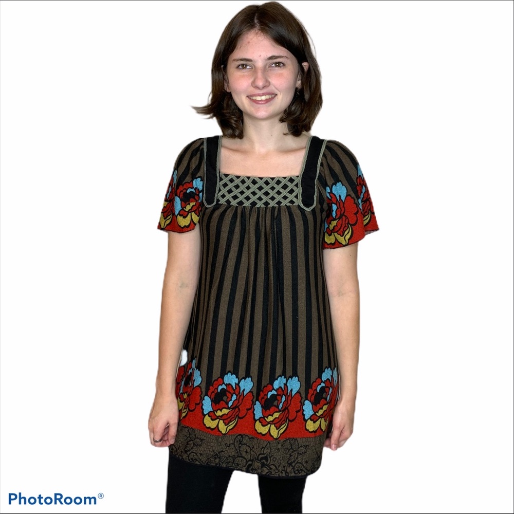Theme Anthropologie Brown Striped Poppy Dress size Small - Picture 3 of 16